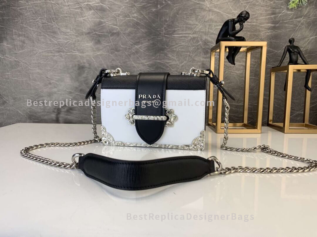Prada White Leather Shoulder Bag With Diamond Effect SHW 018